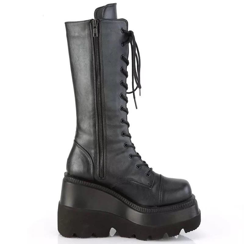 

[GOGD ]Platform Shoes Boots Women Winter waterproof wedge Shoes Riding Boots Zipper Ladies Shoes Long Boots Autumn zipper shoes