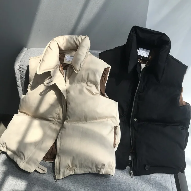

Sleeveless Vest Women Autumn Winter Keep Warm Puffer Jacket Stand Collar Harajuku Outwear Loose Fashion Padded Vest Korean Fall