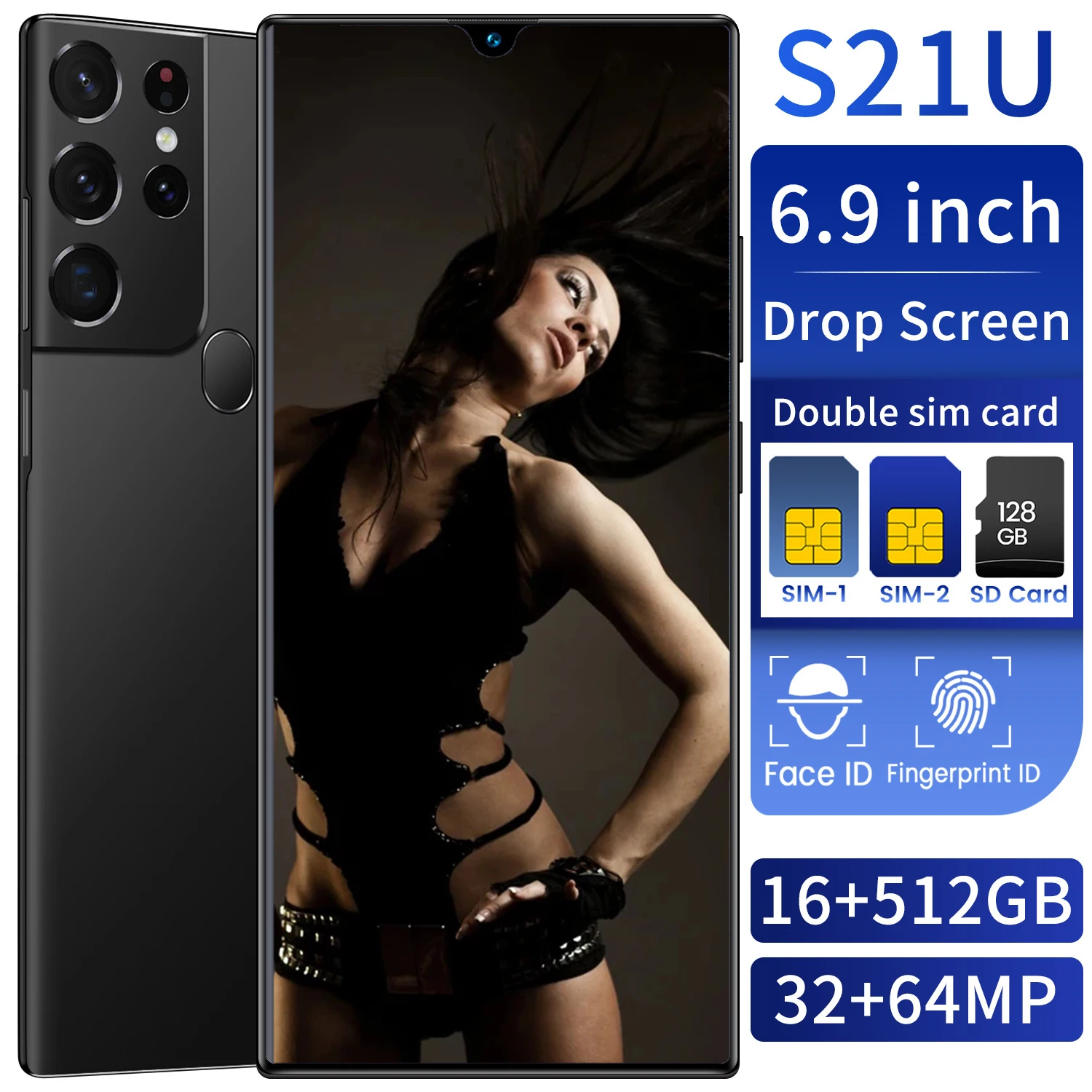 

2021 Hot Sale S21U 6.9Inch 6800mAh Large Battery Smartphone 5G Net 16GB 512GB 10 Core Cellphone Snapdragon 888 Mobile Phone