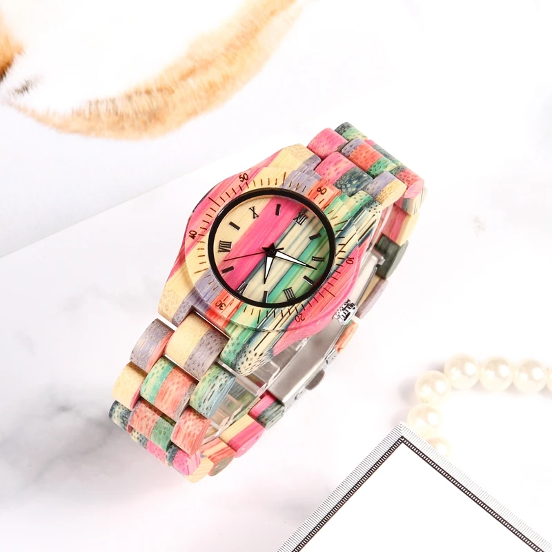 Красочные деревянные бамбуковые часы для мужчин и женщин ручной работы легкие