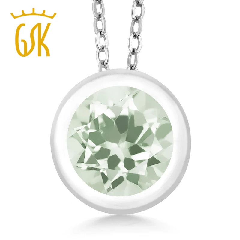 GemStoneKing 0,95 карат круглый натуральный зеленый празиолит хорошее ювелирное изделие 925 пробы Серебряный Драгоценный камень кулон ожерелье для женщин