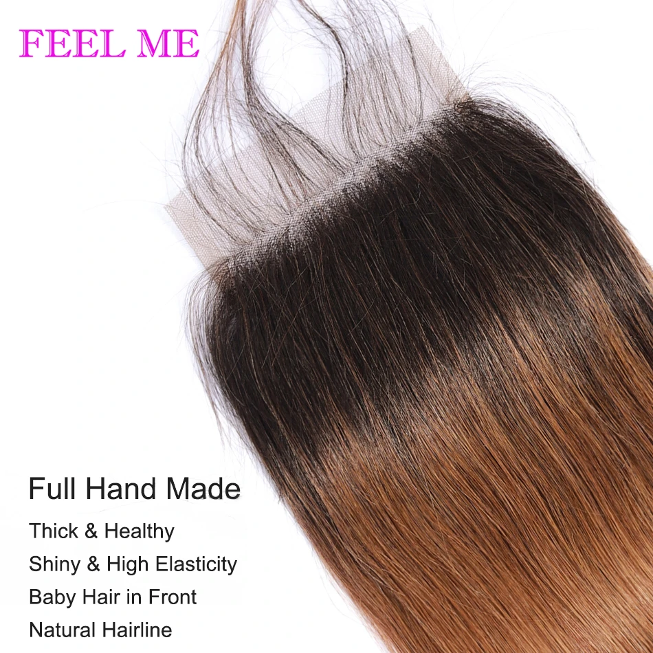 FEEL ME Hair Ombre перуанские прямые человеческие волосы в пучках с застежкой 1B/30 медово
