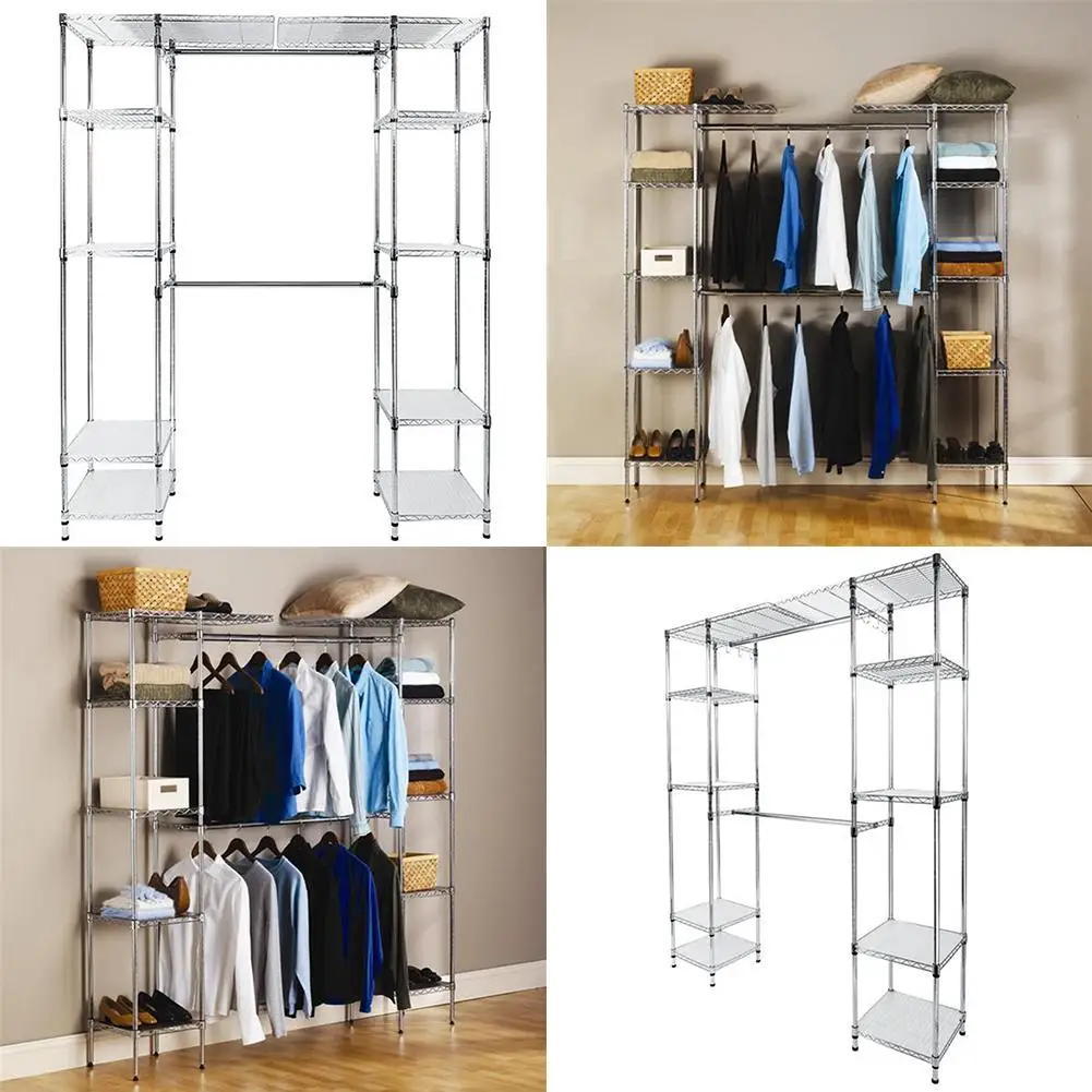 

Simple Metal Iron Multifunctional Closet Organizers Shelves System Kit Expandable Clothes Storage Metal Rack