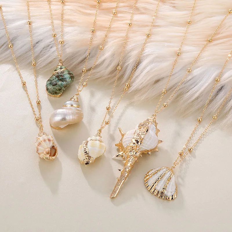 

2019 Boho Conch Shells Necklace Sea Beach Shell Pendant Necklace For Women Collier Femme Shell Cowrie Summer Jewelry Bohemian