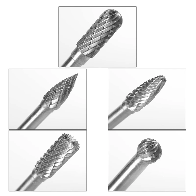 

5Pcs Tungsten Carbide 8mm Rotary Point Burrs Electric Grinder 6mm Shank Bits Set for Finishing Metal Molds Processing