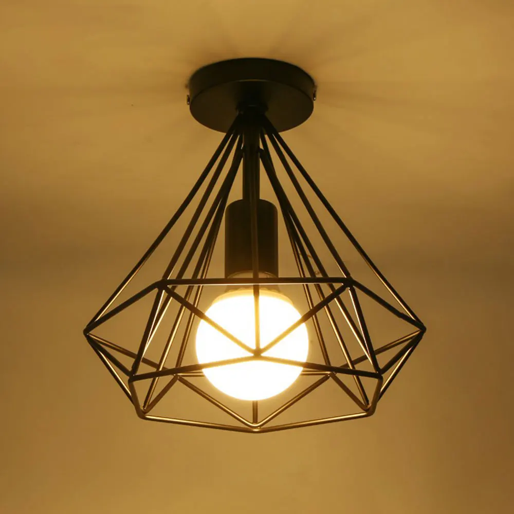 

Metal Ceiling Iron Retro Lamp Cage for E27 Recessed Parlor Kitchen Black Hang Modern Lighting