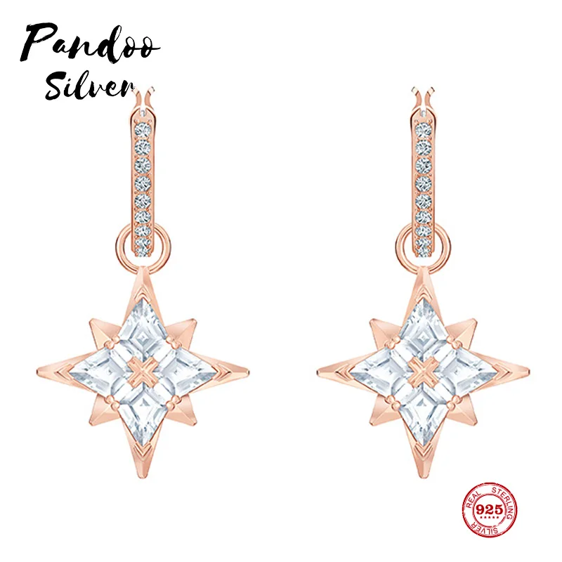 Женские серьги подвески PANDOO оригинальные из стерлингового серебра 1:1 простые со