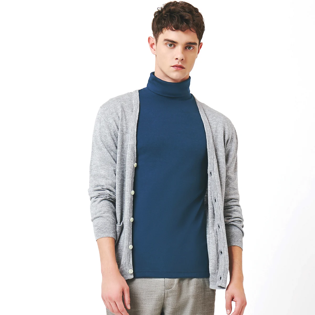 THREEGUN термобелье топы для мужчин водолазка Осень-зима гладкая хлопковая вискоза