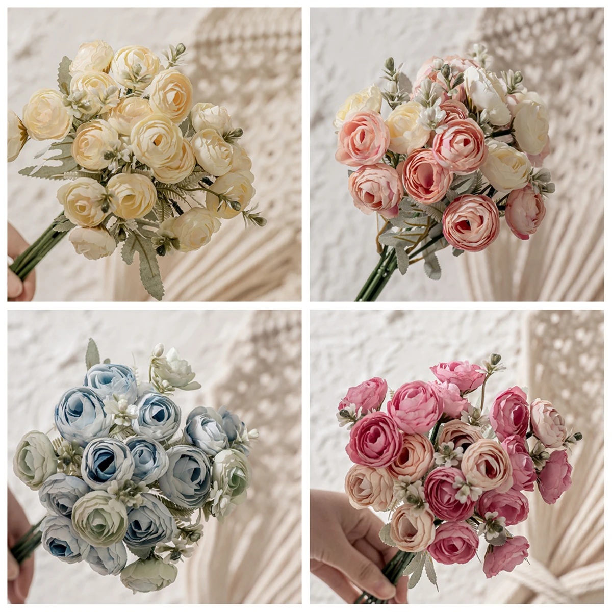 

Zerolife 1 Bouquet 18 Heads Camellia Home Decoration Accessories Wedding Party Scrapbook Fake Plants DIY Artificial Roses Flower