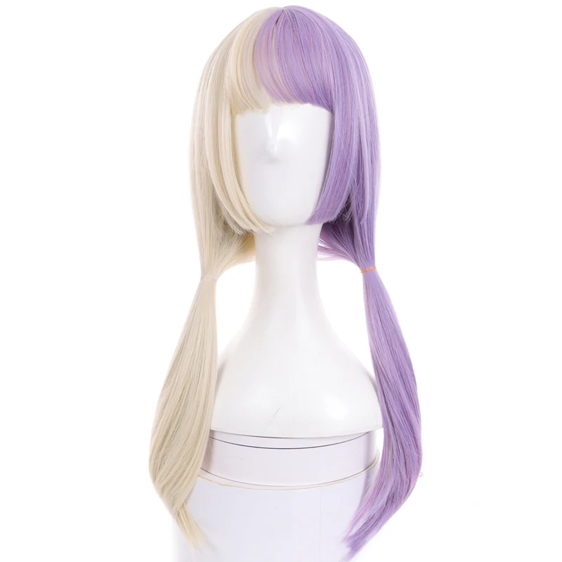 long synthetic straight buckle wig with bang  light purple Beige Two-tone wig  high temperature fiber for women cosplay party