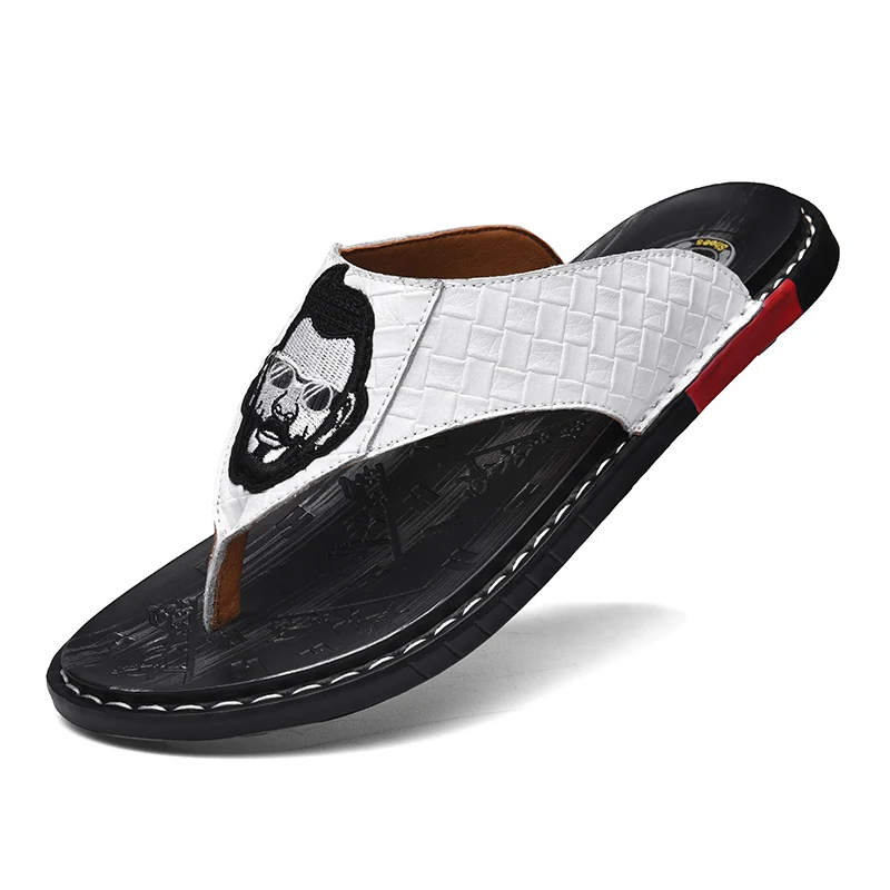 

Summer Casual Sandals Men Flip-flops Fashion Walking Soft Breathable Leather Slippers Outdoor Beach Quality Open-toe Plus Size