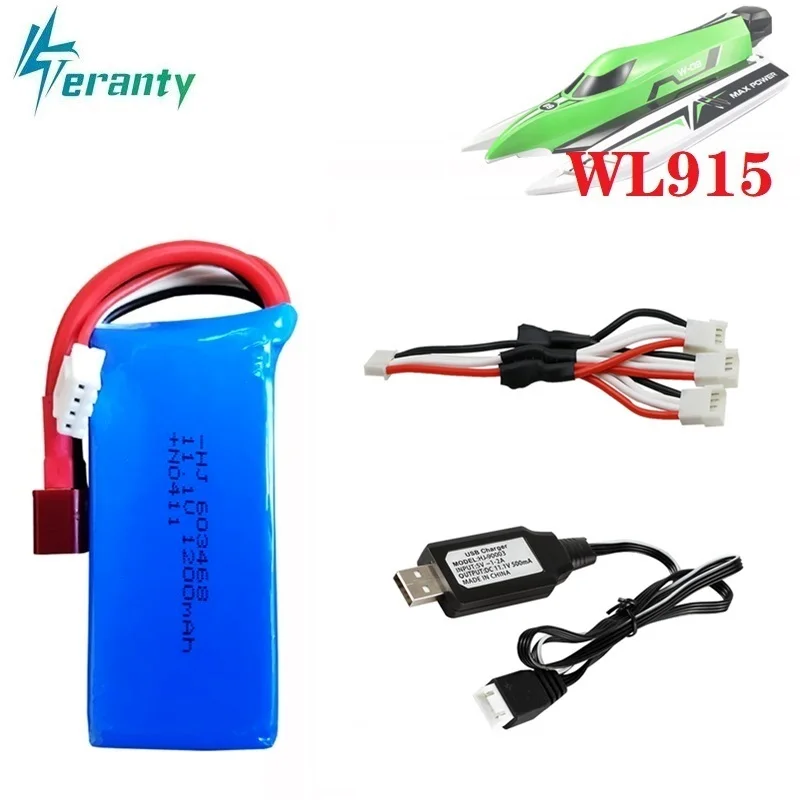 

Original 11.1V 1200MAH 603468 lithium battery and charger set with T plug for WLtoys WL915 High Speed RC F1 Racing Boat