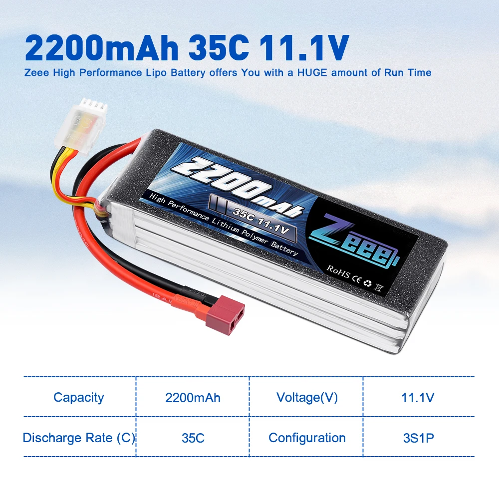 2 шт. Zeee 2200mAh 3S 11,1 V 35C LiPo батарея с Deans Разъем XT60 для радиоуправляемого квадрокоптера Дрон лодка самолет