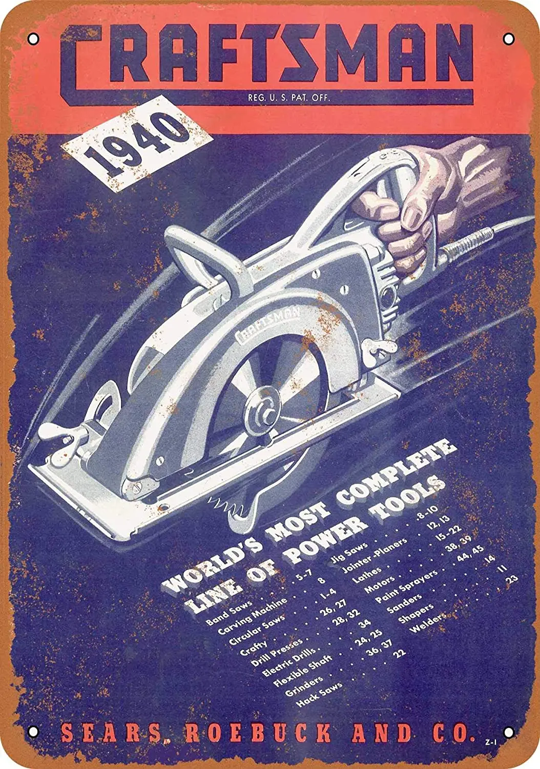 

WallColor 8*12 Metal Sign 1920 Craftsman Power Tools Vintage Look