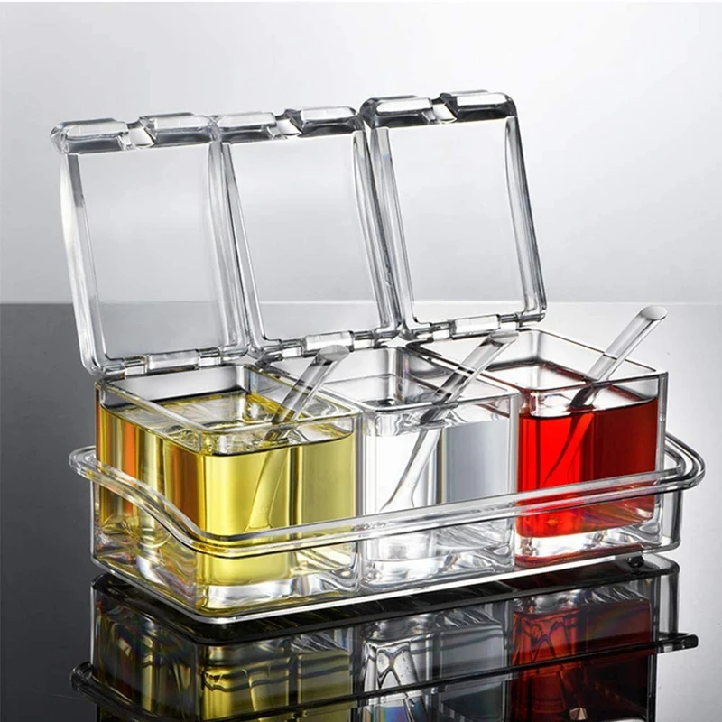 Прозрачный приправа горшки для специй 3 предмета коробка хранения контейнерная