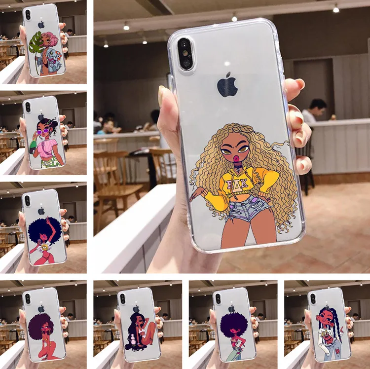 Афро черная девочка Магия меланин поппин Прозрачный чехол для телефона iphone 6/6s 7/8