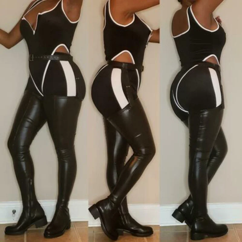 

Женские высокие сапоги до бедра, черные эластичные сапоги выше колена на платформе, ботинки из искусственной кожи, большой размер 43, модная ...