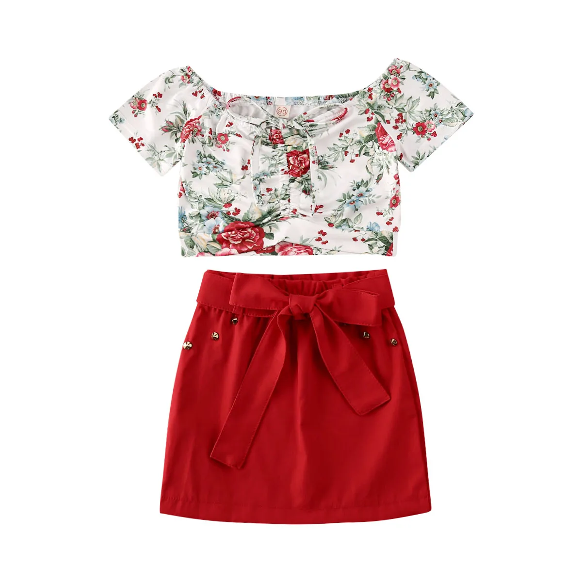 Женский летний комплект одежды для маленьких девочек футболка с цветочным