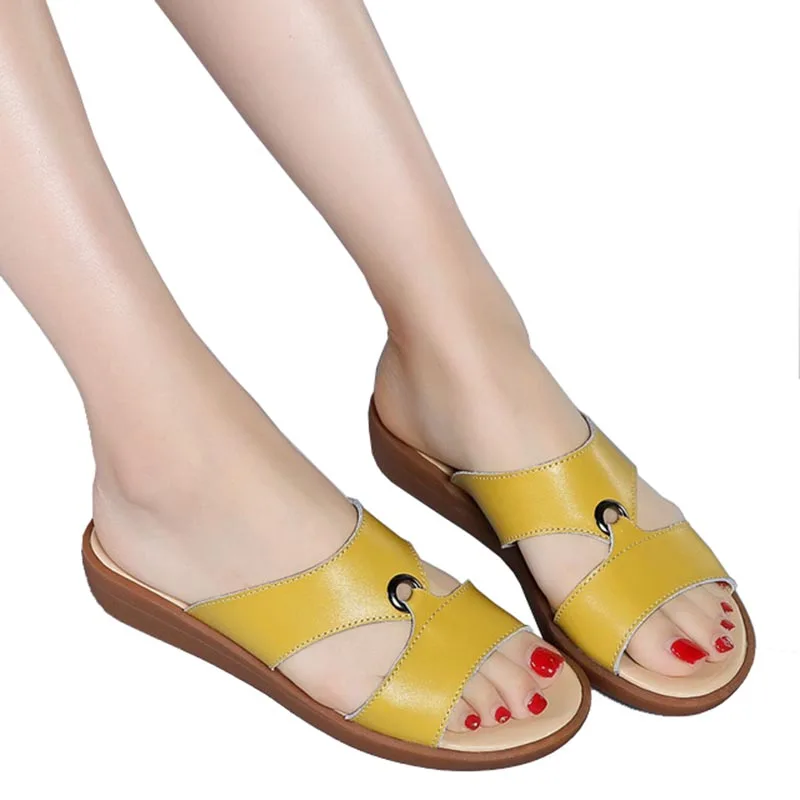 Сандалии женские из натуральной кожи с открытым носком элегантные шлепанцы на