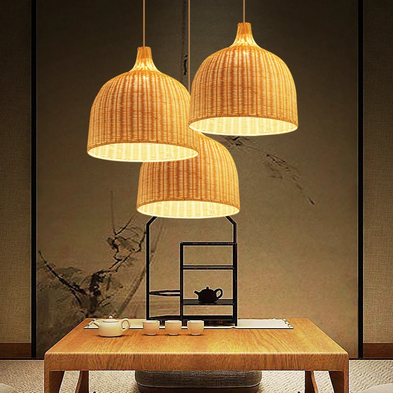 

Rattan Pendant Lights Dining Room Deco Restaurant Ceiling Lamp Suspension Bamboo Lampshade Chandelie Hanging Wicker Lamp
