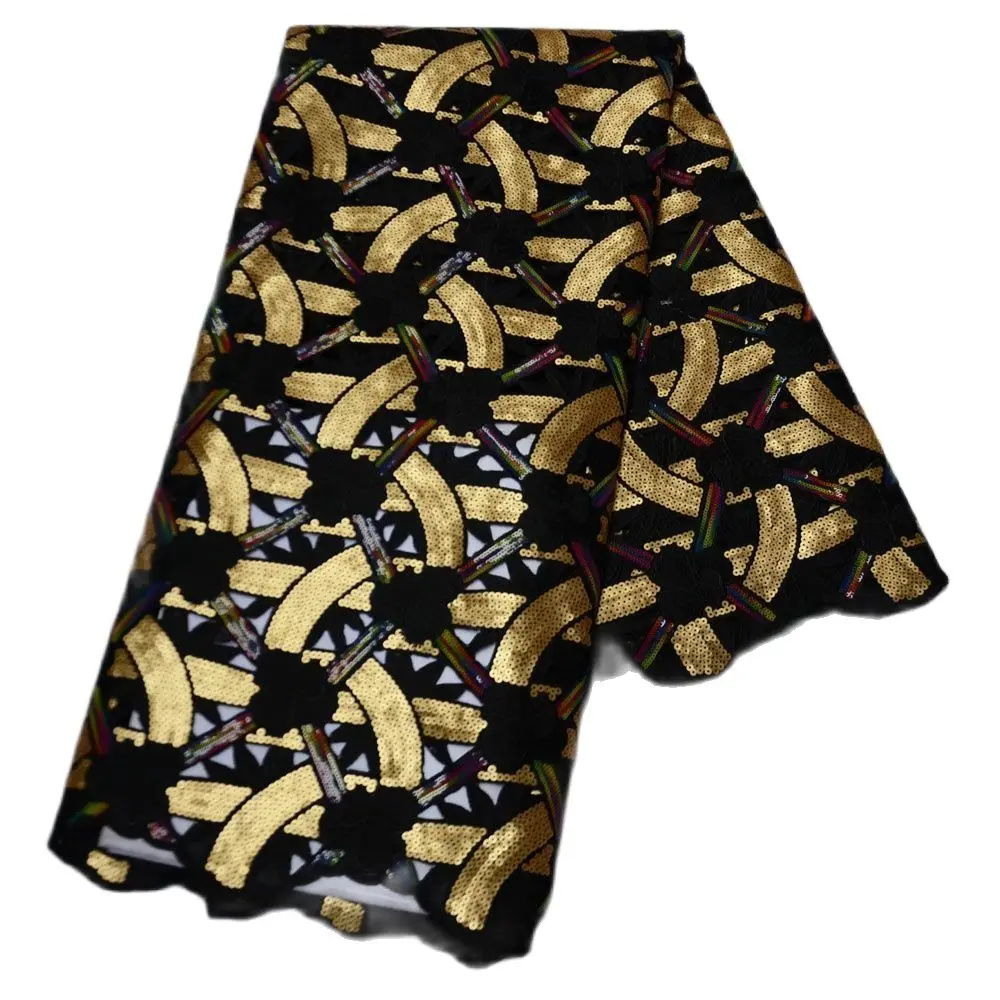 

Нигерия 2021 Aso-Ebi, Свадебная вечеринка для женщин, высокое качество, новейшая мода, черные и золотые блестки, двойная ручная вырезка, органза, к...