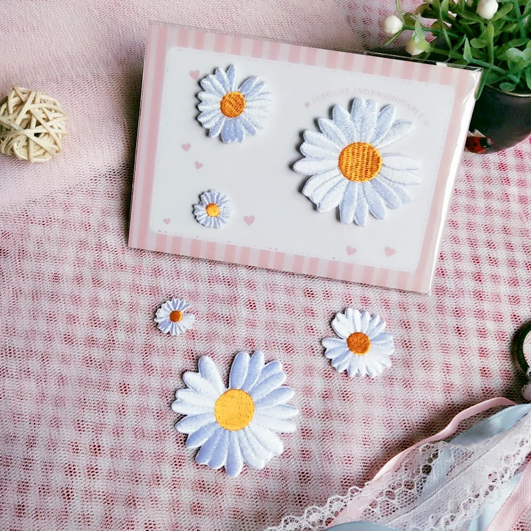 Самоклеющиеся патчи для ромашек одежды DIY полосы железные аппликации цветы