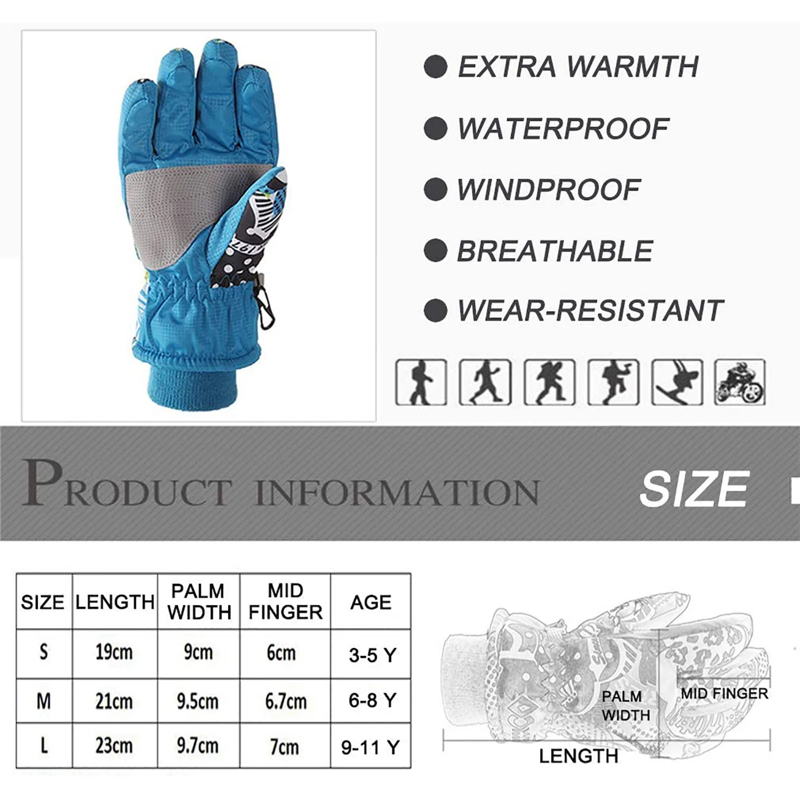 

Cute Cartoon Winter Snow Warm Ski Gloves Kids Snowmobile Mittens Waterproof Snowboard Gloves For Girl Boy Baby Velveteen