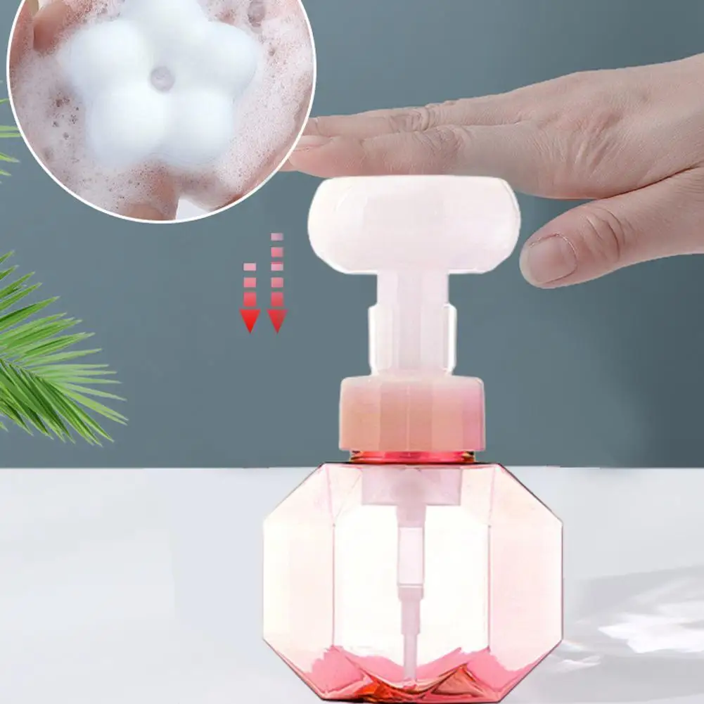 

New Shower Gel Bottle 300Ml Flower Petg Mousse Foam Bottle Flower Shape Hand Sanitizer Bottle Cosmetic Sub-Packing Foam Bottle