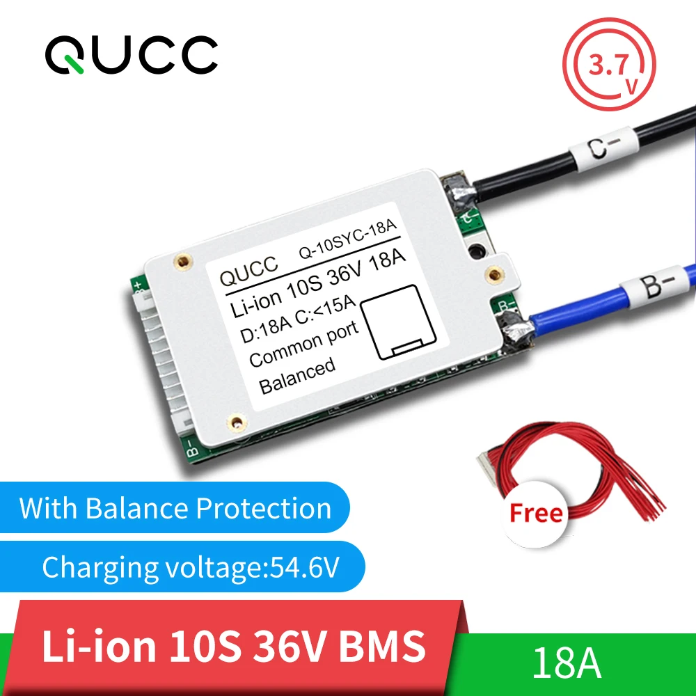 Защитная плата QUCC BMS 10S для литиевых аккумуляторов 36 В 18 А зарядного устройства