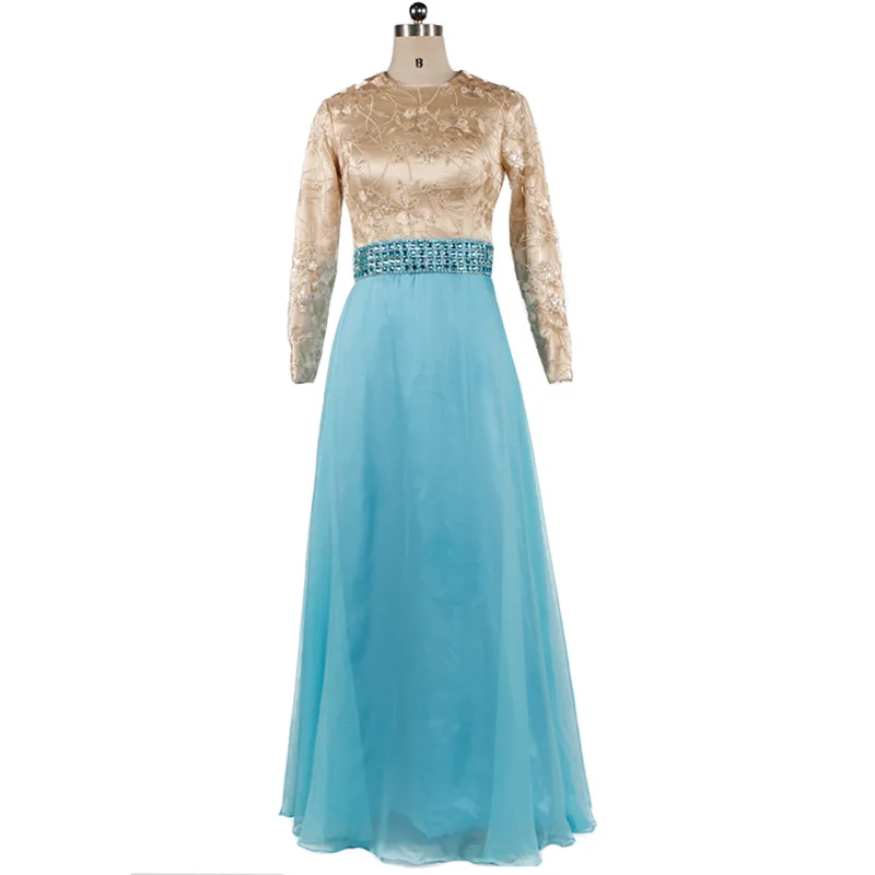 

Real Photos A Line Shinning Crystal Hand Make Long Sleeves Party Occasion Formal Long Muslim Evening Dress Aftenkjole