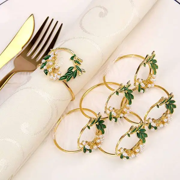 

Napkin Ring Golden Pearl Flower Napkin Rings Set of 10 Metal Napkin Holder for Wedding Party Dinner Table Decoration