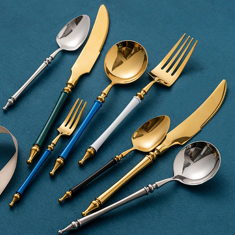 

Blue Luxury Cutlery Set Setstainless Steel Fork Spoon Knife Eco Friendly Cutlery Set Kitchen Bestekset Dining Tableware DG50DS