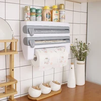 wall mount paper towel holder sauce bottle storage rack wrapping paper cutter cling film cutting holder kitchen organizer