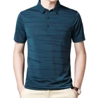 Мужская футболка в полоску BROWON, летняя тонкая дышащая футболка с отложным воротником, деловые Топы с коротким рукавом, размера плюс