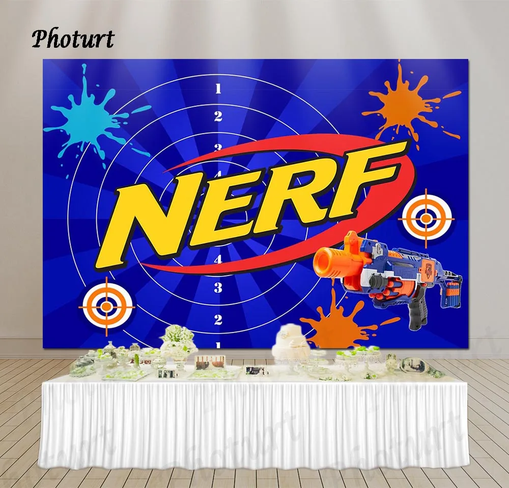 Фотофон PHOTURT NERF с изображением пистолета для фотосъемки фон детского дня