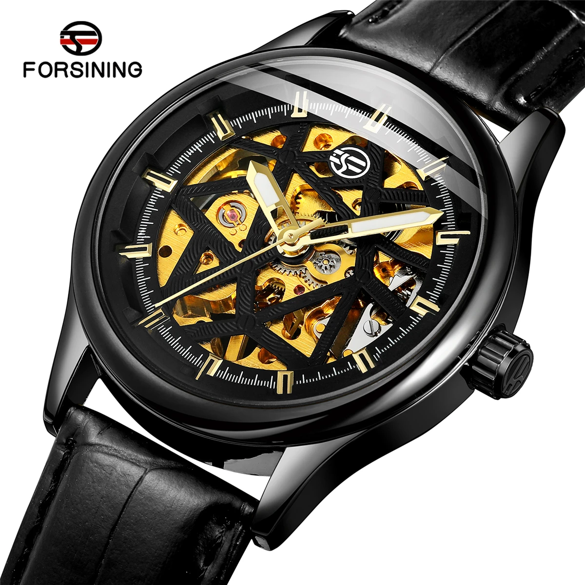 

Forsining Retro Fashion Design Skeleton Sport Mechanical Watch Hands Transparent Leather Bracelet For Men Top Brand Luxury