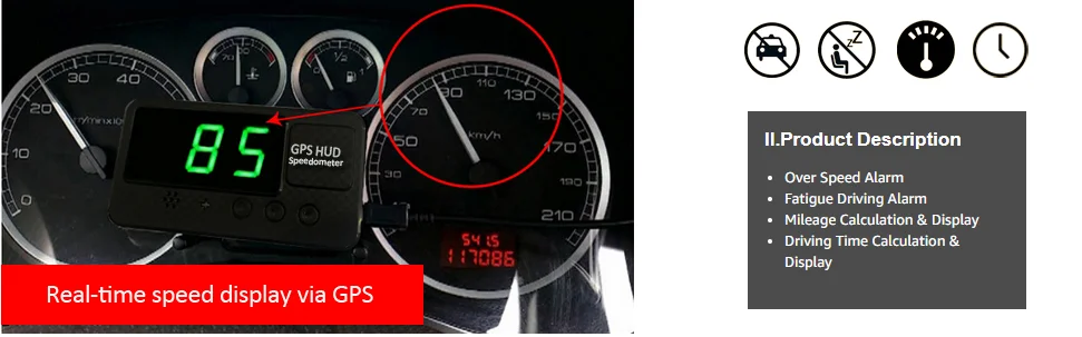 Universal GPS HUD Speedometer Odometer Car Digital Speed Display MPH Over Speed Alarm Car Clock for All Vehicles C60S