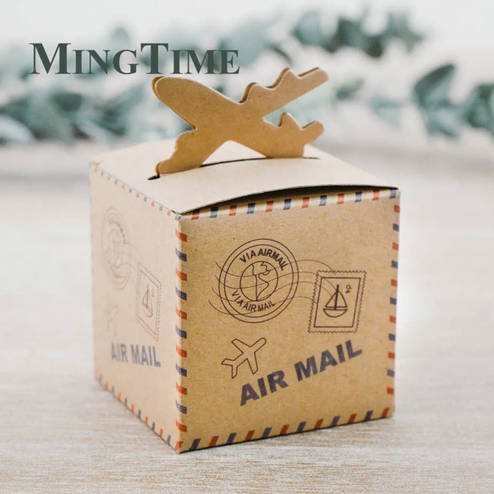 10 шт крафт бумаги самолет конфеты коробка свадебные путешествия тема украшения