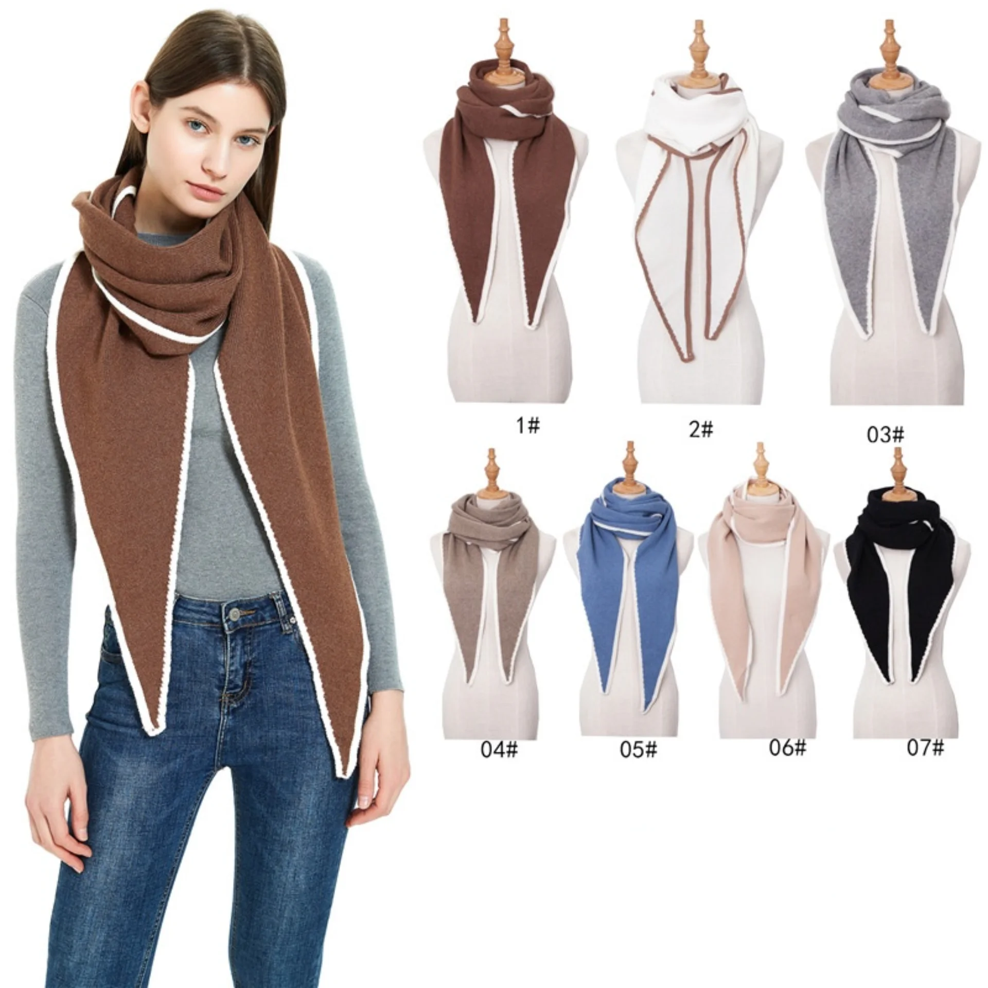 

Luxury Brand Winter Warm Kint Triangle Scarf for Women Solid Color Neck Wrap Shawl Female Fashion Stole Neckerchief Gift Scarves