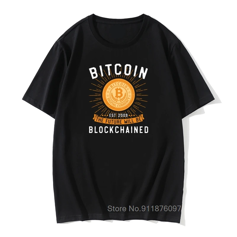 Men Tee Shirt Cool T Shirt Bitcoin The Future Will Be Blockchained 100% Cotton Retroable Mens T-Shirt