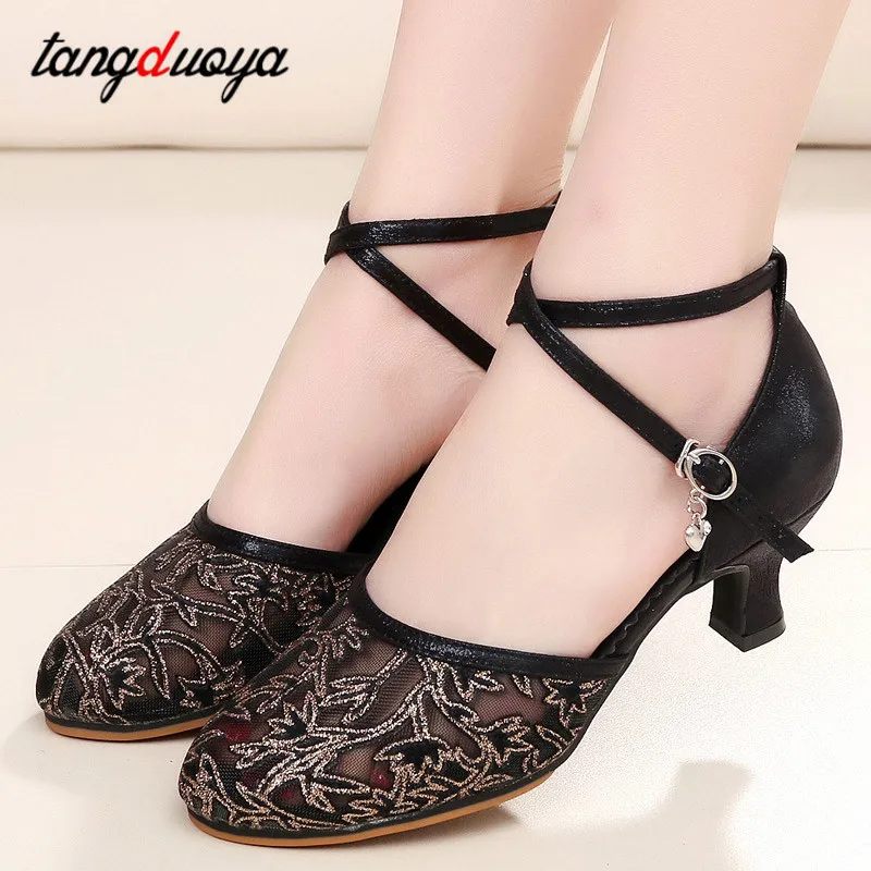 Женские туфли для латиноамериканских танцев прозрачная сетчатая обувь Танго