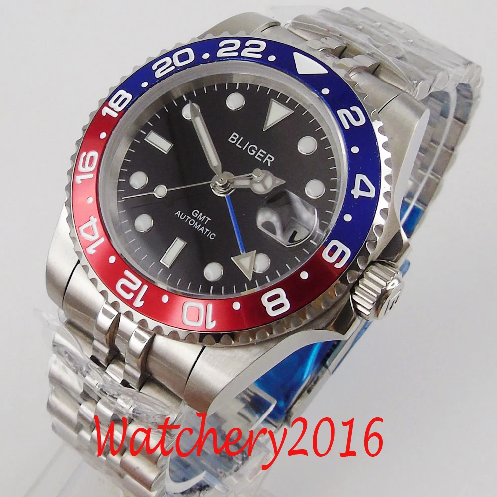 

40mm BLIGER Black Dial Sapphire Glass Date GMT Luminous Automatic jubilee men's Watch