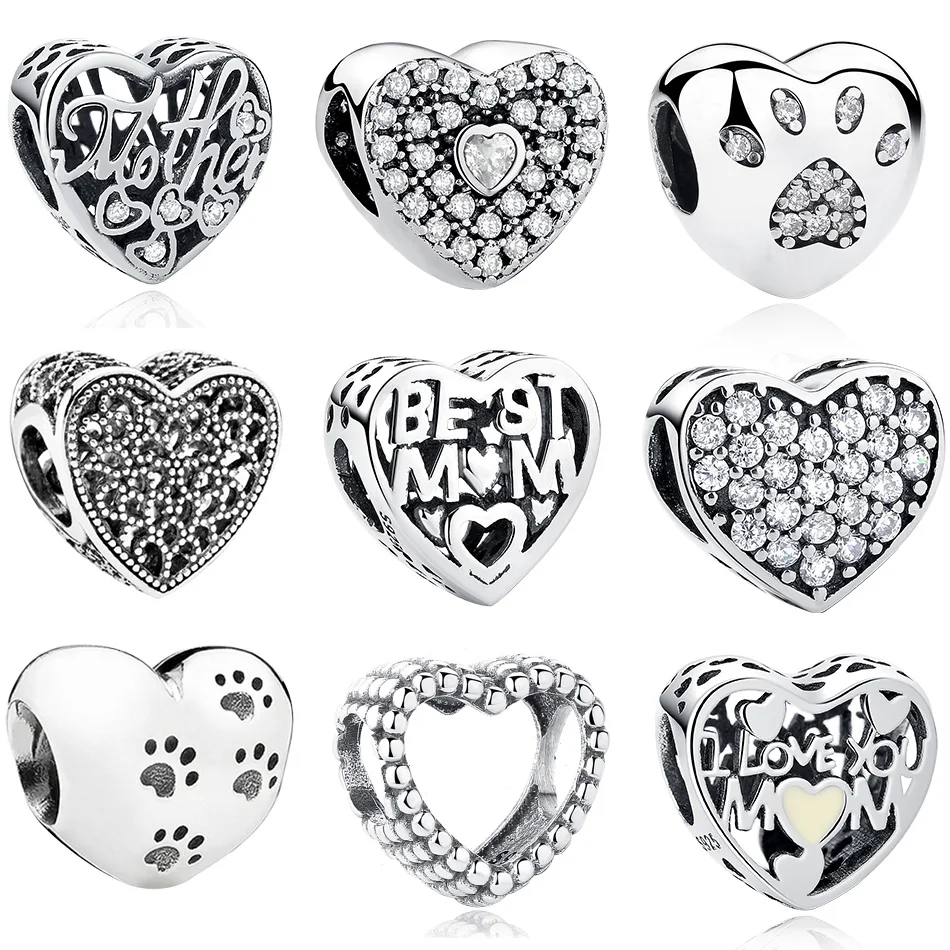 100% Аутентичные 925 стерлингового серебра в форме сердца Форма Очаровательные бусы
