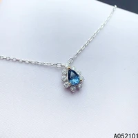 kjjeaxcmy fine jewelry 925 sterling silver natural blue topaz girl popular pendant necklace support test chinese style with box
