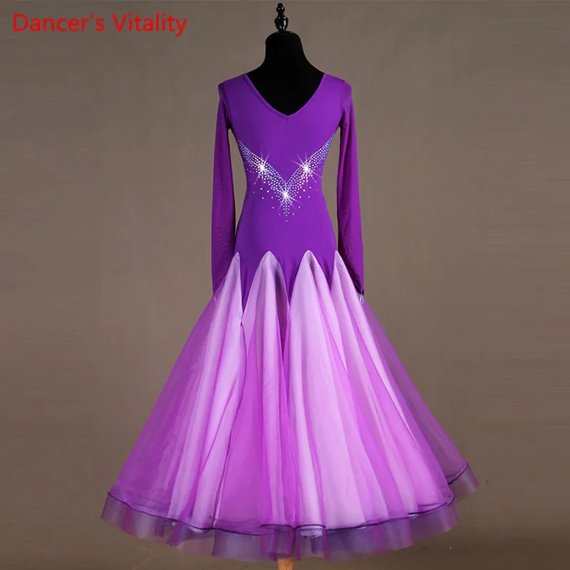 Алмазное длинное платье для танцев женское соревнований с узором Вальс/Танго XXS