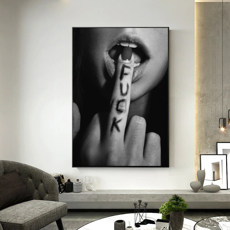 

Sexy Lips Black And White Pictures Scandinavian Fashion Girl Canvas Art Posters And Prints Wall Painting Modern Home Decoration