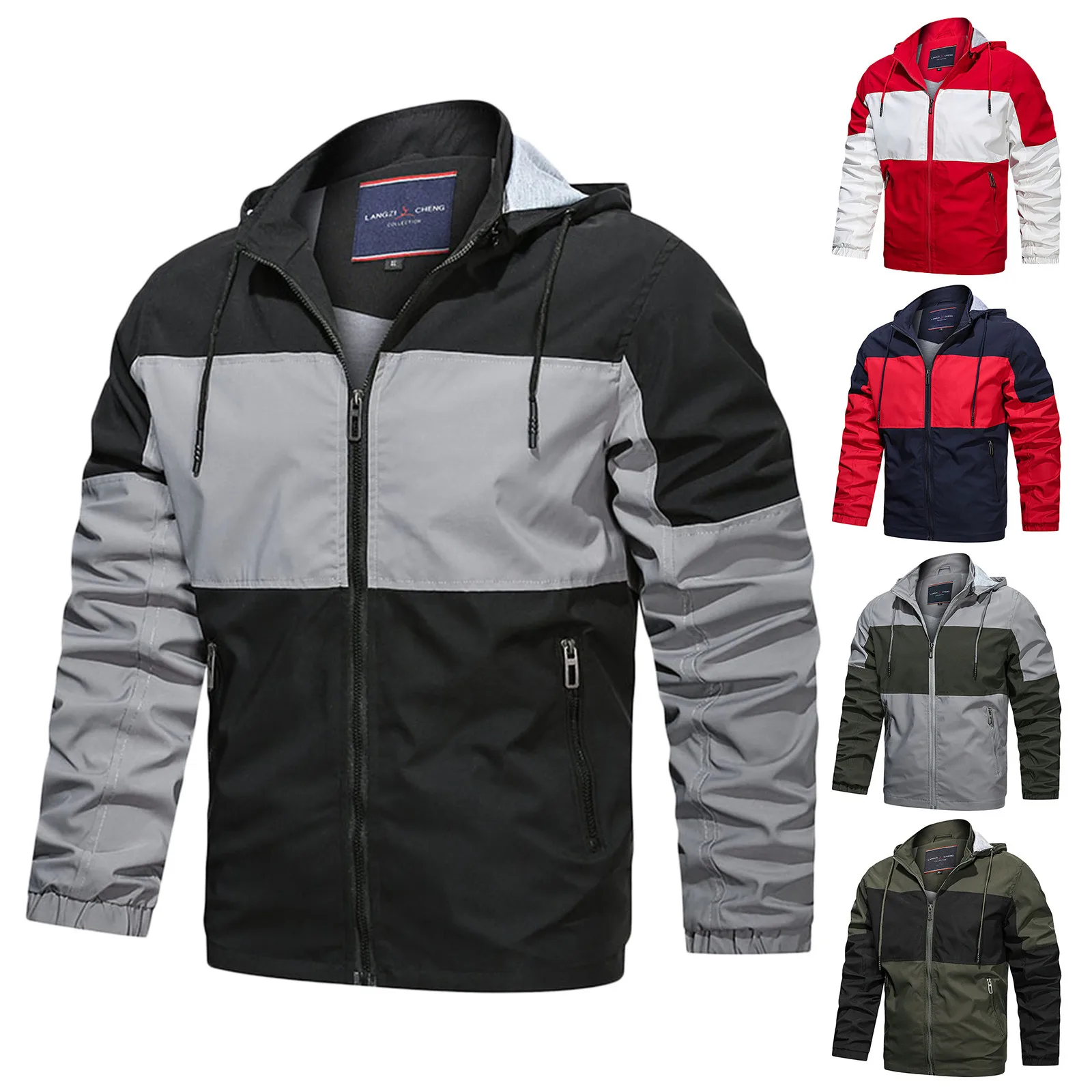 

Men's Autumn Winter Jacket Casual Sports Zip Pocket Hooded Top Blouse Warm Windproof Fashion Drawstring Loose Coat Male Jacket