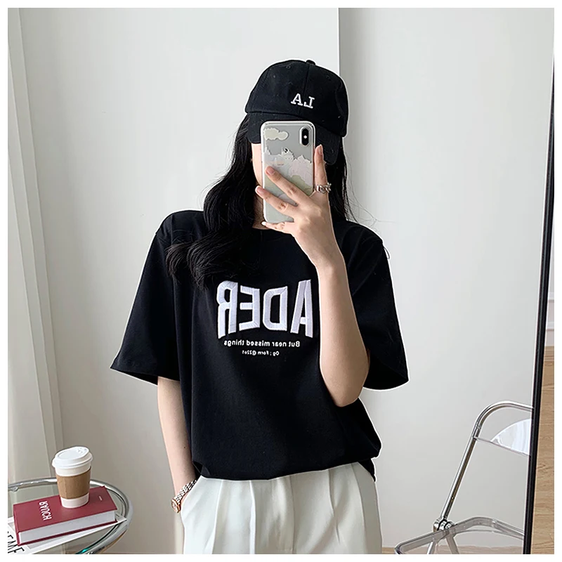 

Summer new Korean style ADER ERROR casual o-neck top men's women's loose embroidered letter cotton short-sleeved T-shirt