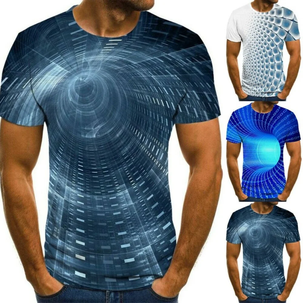 

Men Geometric 3D Digital Printing Fashion Short Sleeve Summer T-shirt Casual Top