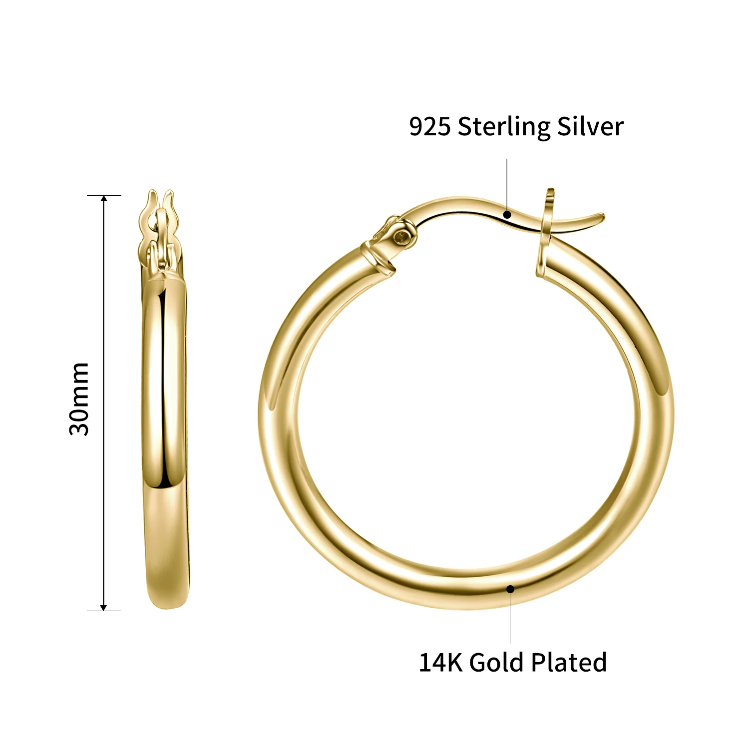 

BONLAVIE 30mm Diameter Round 925 Silver Earrings Women Jewelry Stud Earrings